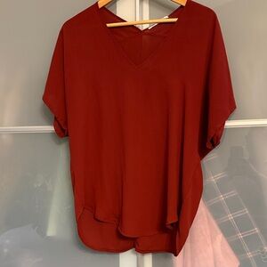Lush Rich Red V-Neck Short Sleeve Tee